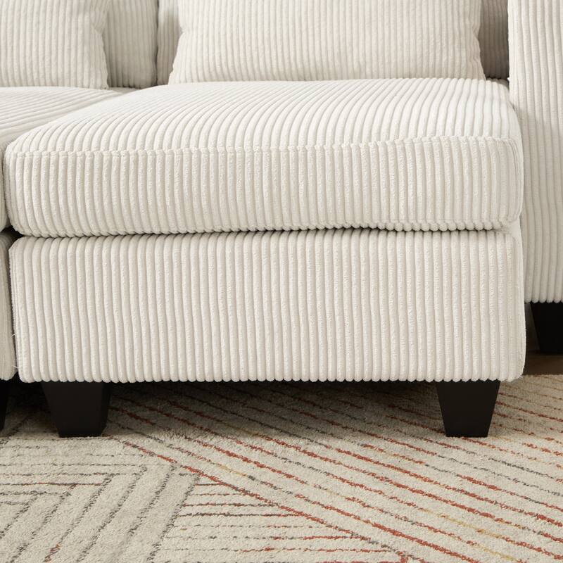 Convertible Sleeper Sofa Chaise Lounge with Movable Backrest, Corduroy Reading Chair with USB Ports, Cup Holders & Phone Holder