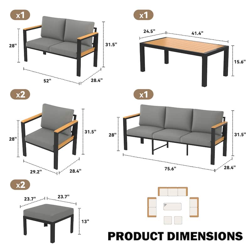 4/5/7-Piece Patio Conversation Set with Table, All-Weather Aluminum Furniture for Outdoor Living - Gray/Black