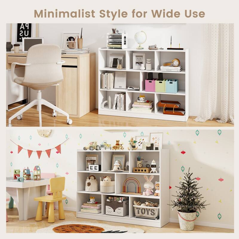 Freestanding 3-Tier Bookcase with 8 Open Cubes and Sturdy Screw Construction and Floor Protection