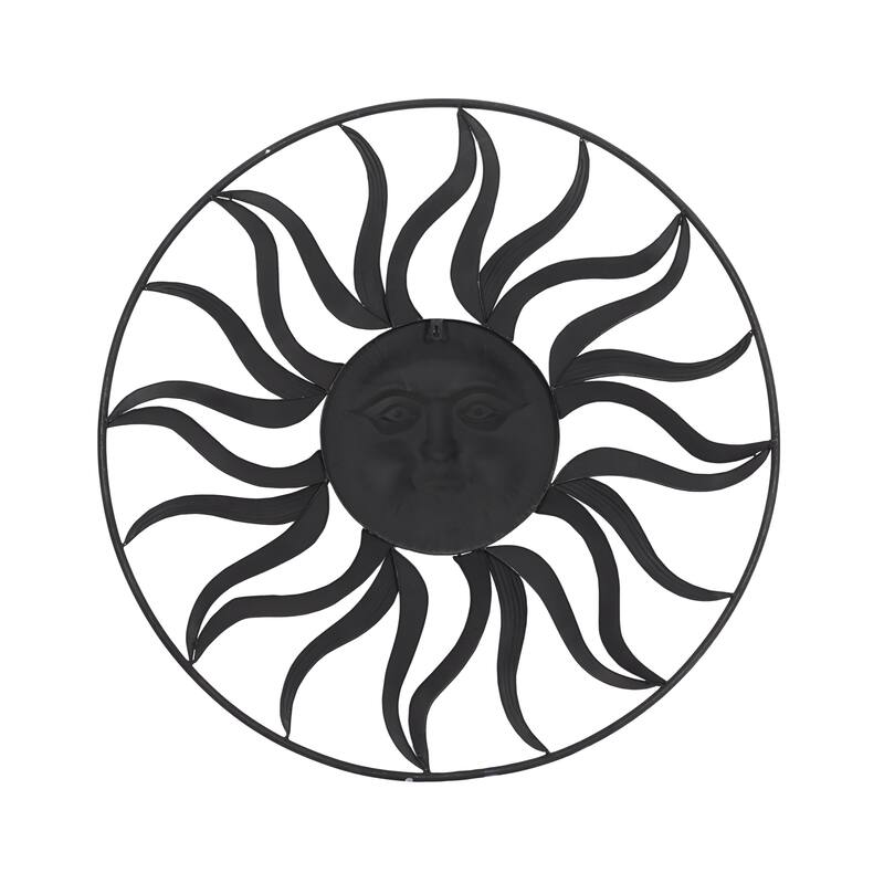 Brown Metal Indoor Outdoor Sun Home Wall Decor with Colorful Painted Accents