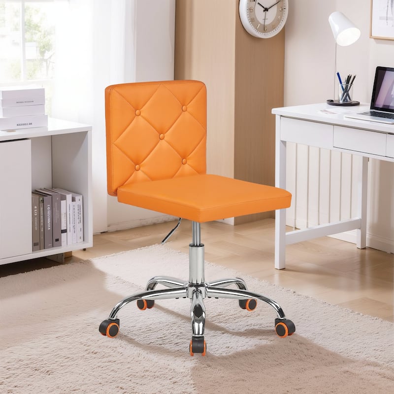 Javlergo Armless Office Desk Chair PU Leather Mid-Back Adjustable Height 360° Rolling Swivel 10 Colors Available Office Chair - Orange
