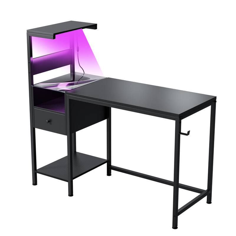Computer Desk with Power Outlet and Storage Shelves, Study Writing Table with USB Ports, PC Desk Workstation for Home Office