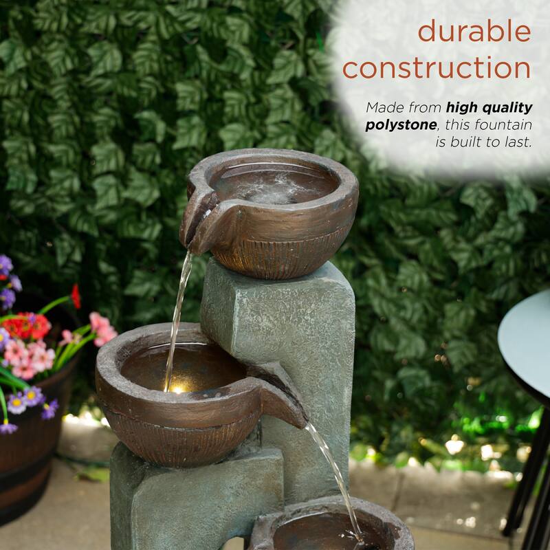 31" 4-Tier Bowl Fountain w/ LED, Garden Feature, Gray