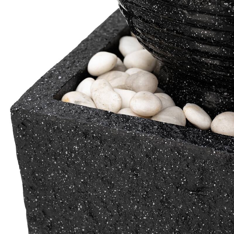 Demta Floating Pedestal Sphere Polyresin LED Garden Fountain with Pebbles by Havenside Home