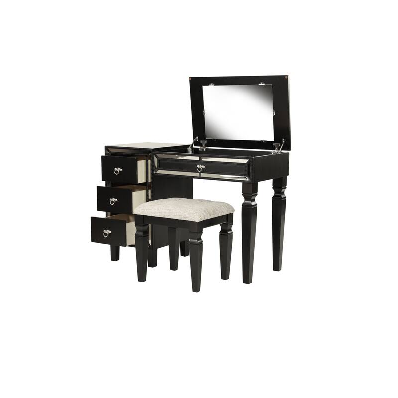 Traditional Formal Black Color Vanity Set Stool Storage Drawers,1pc Bedroom Furniture Set Tufted Seat Stool