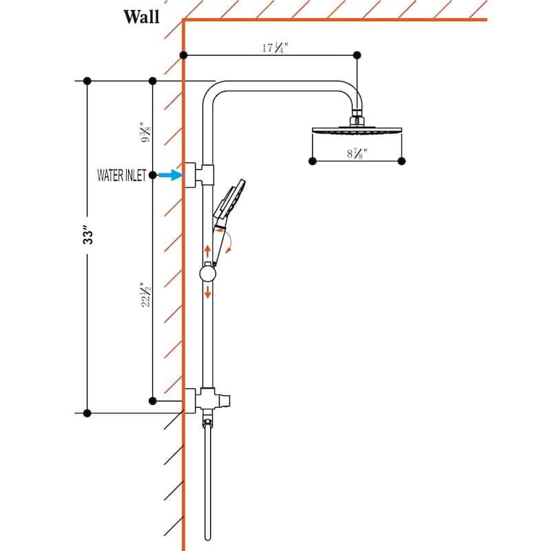 BRIGHT SHOWERS Rain Shower heads system including rainfall shower head and handheld shower head with height adjustable holder