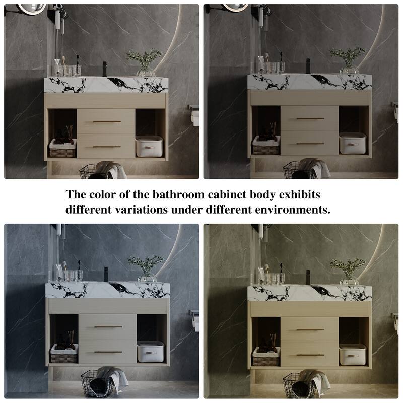 GDFStudio - Modern 29.9" Floating Bathroom Vanity with Sintered Stone Top, Ceramic Sink & U-Shape Drawers