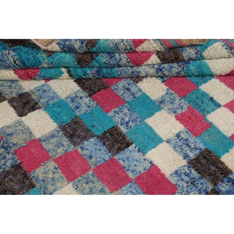 Checkered Modern Moroccan Oriental Area Rug Hand-knotted Wool Carpet - 9'10" x 14'10"