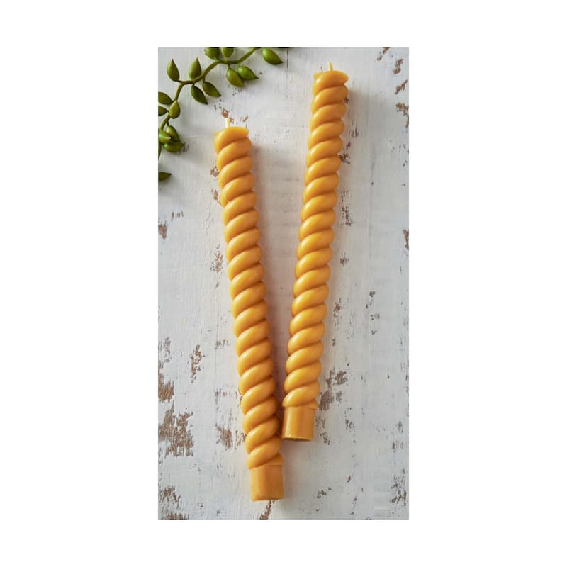 Beeswax Spiral Taper Candles 10" - Honey Yellow, 8 Hour Burn Time, Perfect for Everyday Use, Set of 2