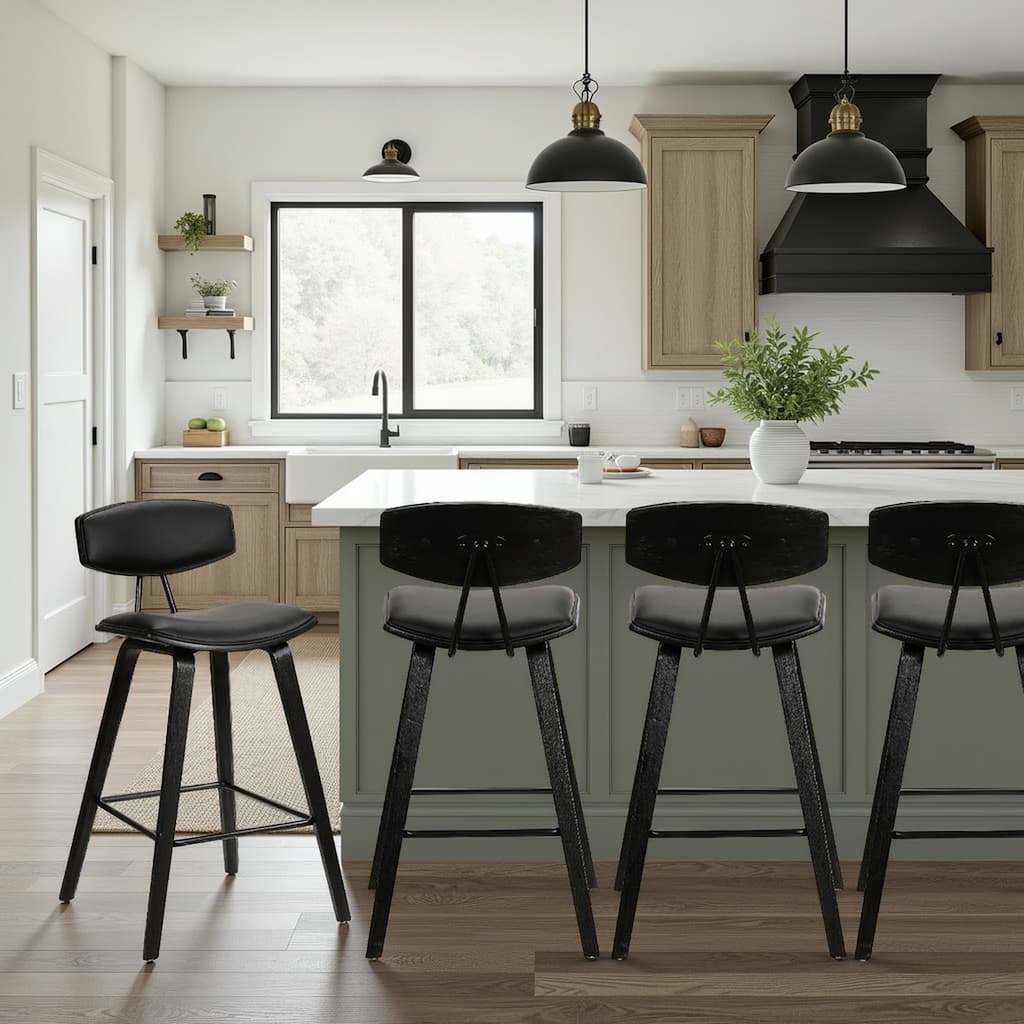 Fox Mid-Century Bar Stool, Upholstered Counter Height Chair with Bentwood Legs