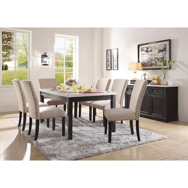 Rectangular Marble Dining Table in White and Dark Oak