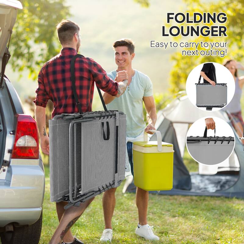 Outsunny Folding Chaise Lounge Chair Outdoor Tanning Chair with Side Table, 5-Level Adjustable Beach Lounge Chair with Headrest