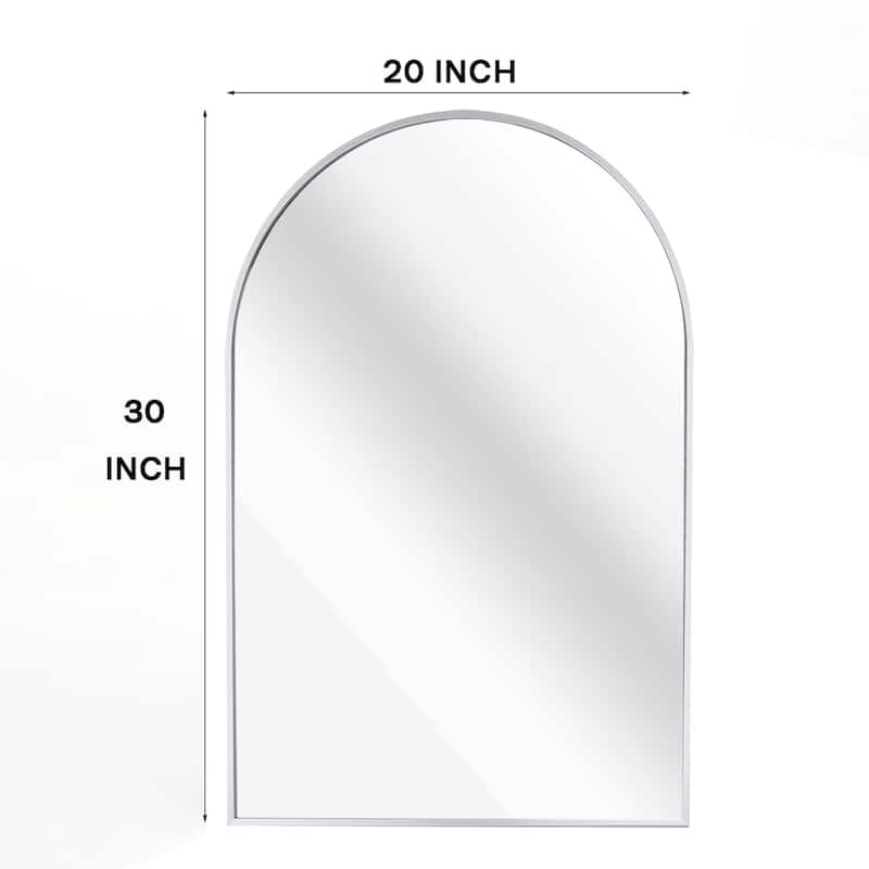 20x30 Inch Black Metal Framed Arched Bathrrom Mirror for Wall - Silver