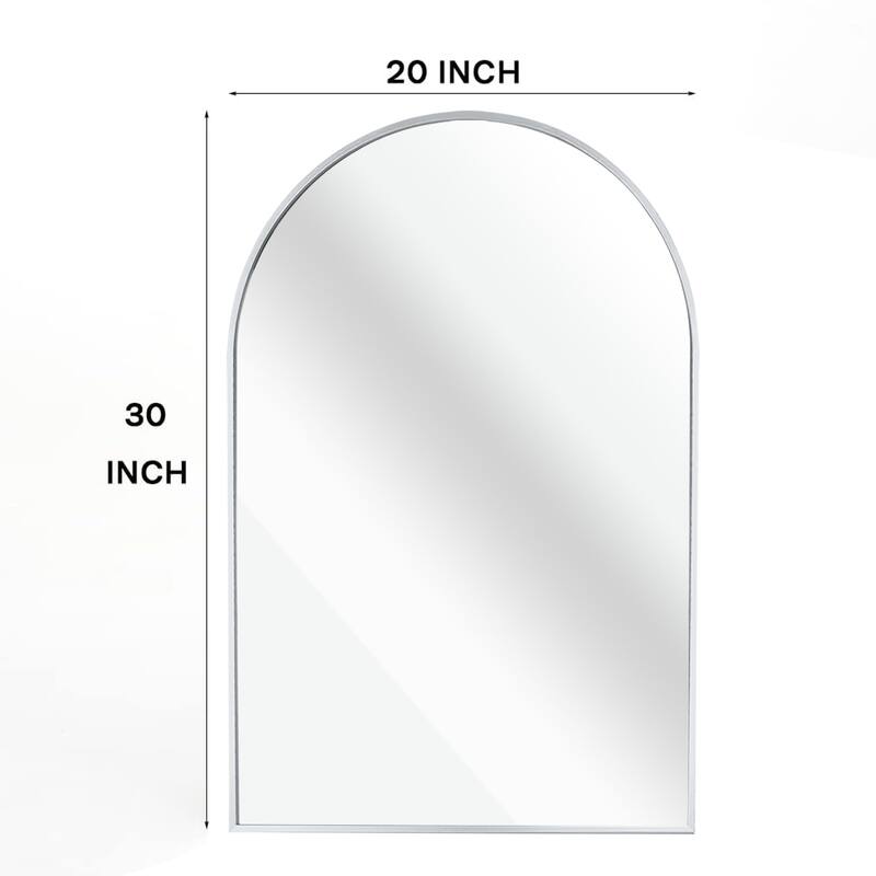 20x30 Inch Metal Framed Arched Bathrrom Mirror for Wall - Silver