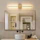 preview thumbnail 11 of 119, 1-Light Black/ Gold/ Nickel Modern Long Linear Strip Wall Sconce Dimmable LED Bathroom Vanity Light Rectangular backplate/W:27.5'' - gold