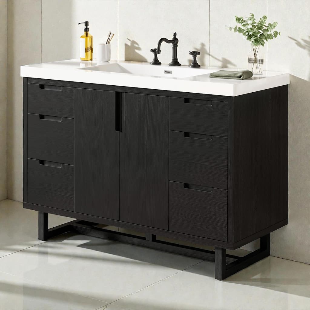 47.2" Modern Bathroom Vanity with Resin Sink, 2 Doors & 6 Drawers, Hidden Soft-Close Slides, Space-Saving Storage Cabinet