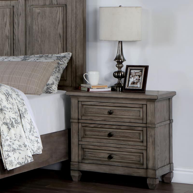 Fron Transitional Warm Grey Wood 3-Drawer Nightstand with USB Port by Furniture of America - Warm Grey