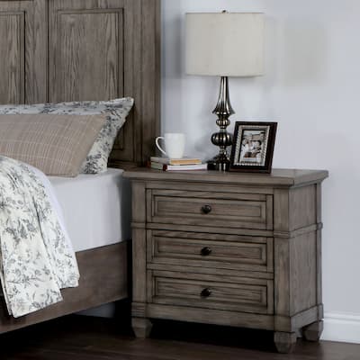 Fron Transitional Warm Grey Wood 3-Drawer Nightstand with USB Port by Furniture of America