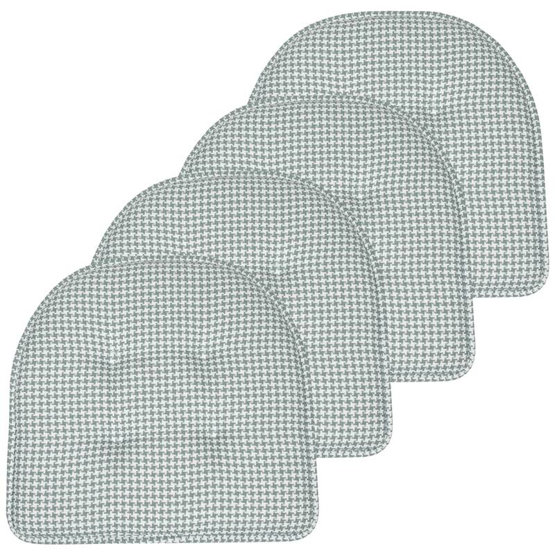 Houndstooth U-Shaped 16" x 17" Memory Foam Chair Pad - Set of 4 - Pistachio