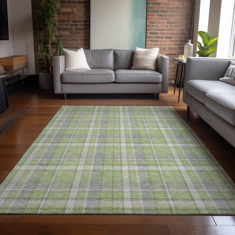 Alrilo Plaid Weather Resistant Versatile Elegance Runner Outdoor Rug