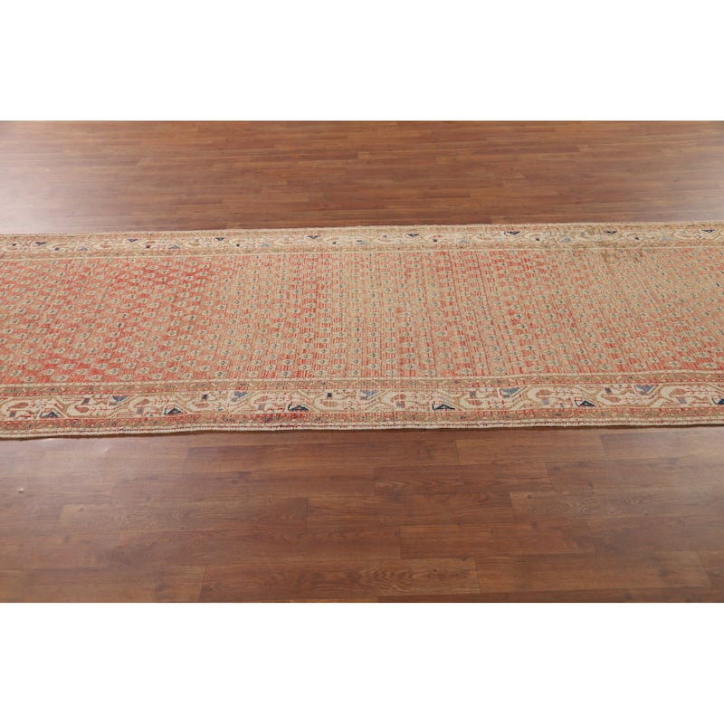 Geometric Botemir Persian Vintage Runner Rug Handmade Wool Carpet - 3'6" x 10'2"