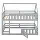 preview thumbnail 15 of 32, Twin over Twin House Bunk Bed with Fence and Door, Grey - Solid Pine Wood, Playful Design with Whimsical Roof and Guardrails