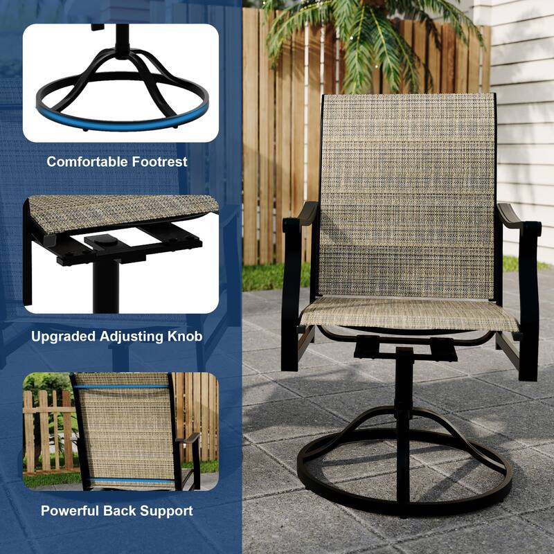 Patio Swivel Dining Chairs Textilene High Back Set of 2