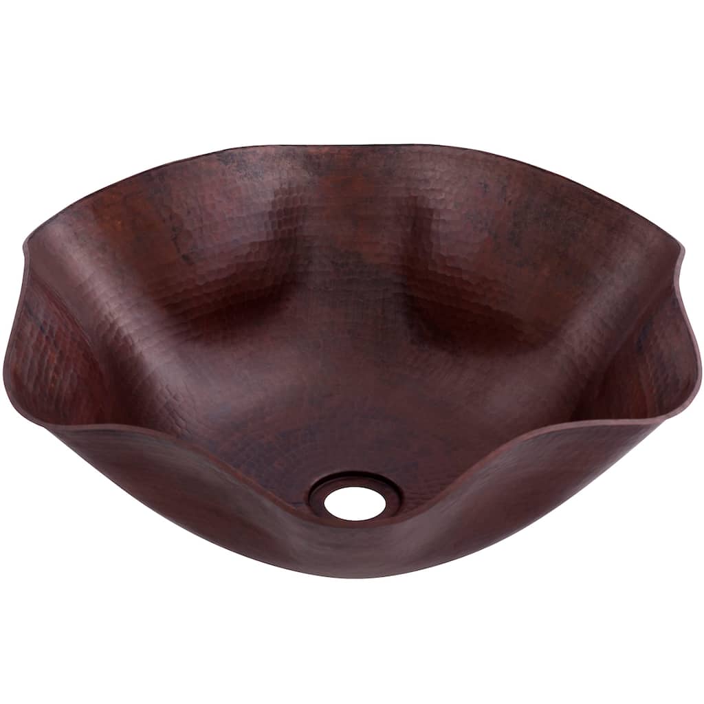 Novatto TCV-005AN Andulusia Scalloped Hammered Copper Vessel Bath Sink, Antique