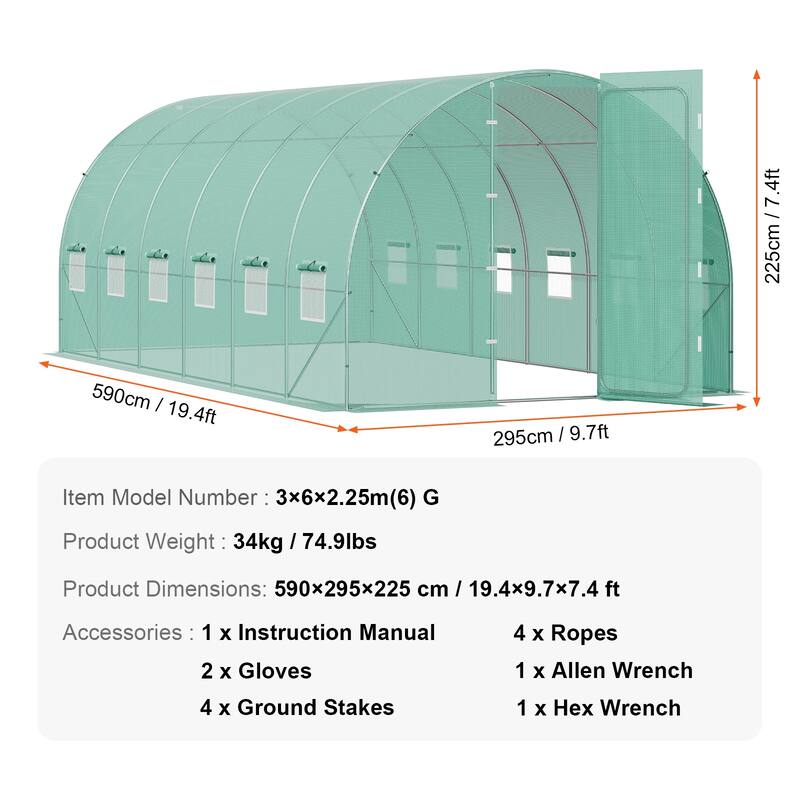 Walk-in Tunnel Greenhouse, Hoop House Greenhouse Tunnel, Plant Hot House with Galvanized Steel Frame, Green PE Cover
