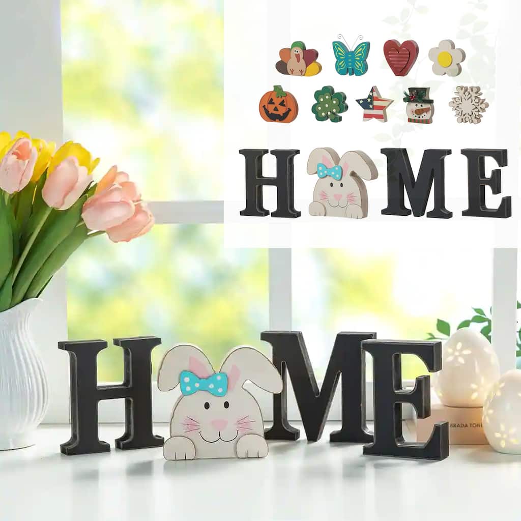 Glitzhome 13 Pieces Valentine's / St Patrick's / Easter Tabletop With 10 Interchangeable Icons - 5"H