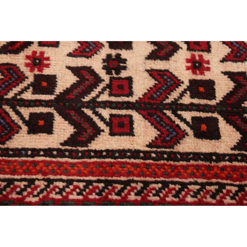 ECARPETGALLERY Hand-knotted Baluch Ivory, Red Wool Rug - 3'5 x 6'1