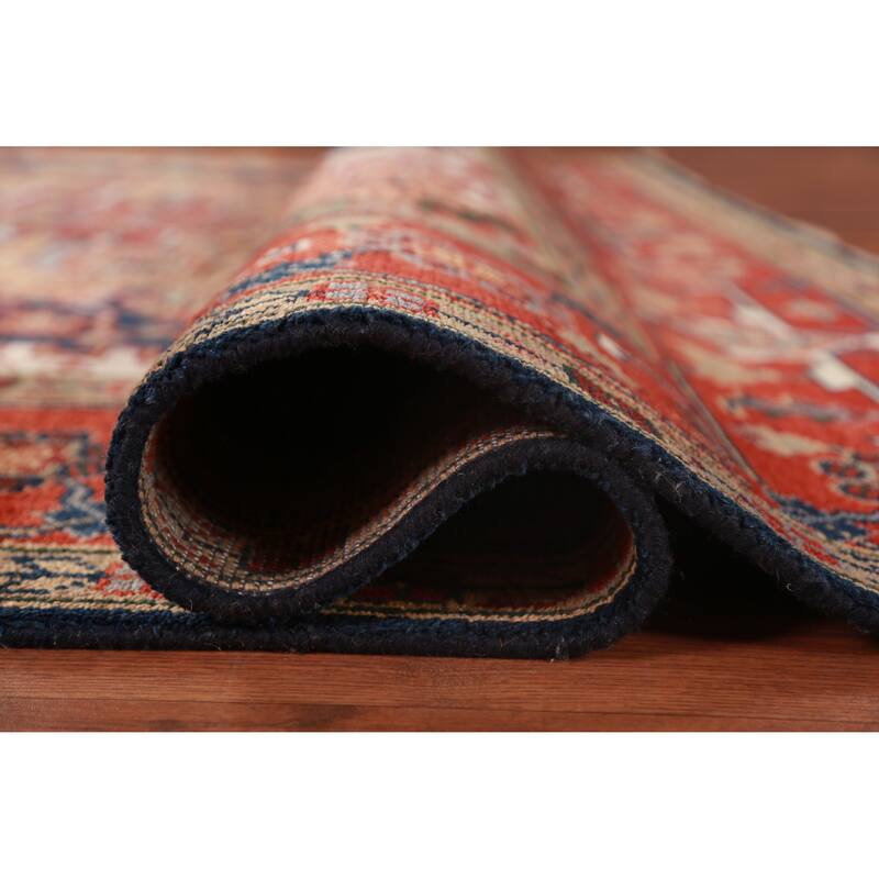 Navy Blue Heriz Serapi Indian Area Rug Handmade Wool Carpet - 9'0" x 11'10"