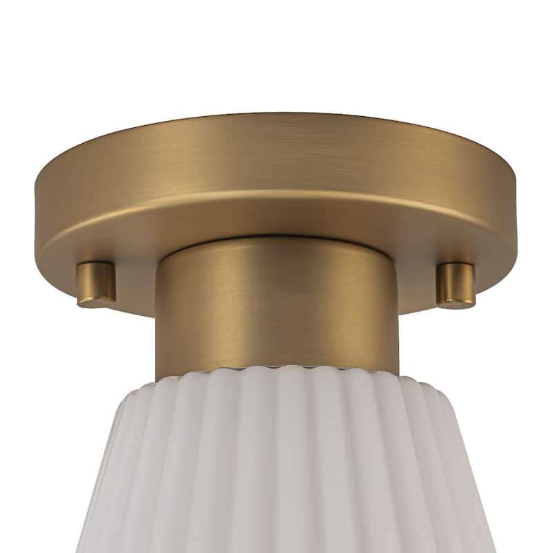 Vintage 1-Light Glass Cone Flush Mount Ceiling Light - Brass