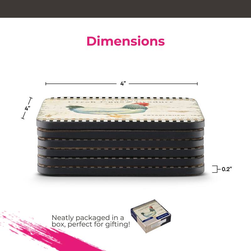 Pimpernel Set of 6 On The Farm Coasters - 4 Inches Sq.