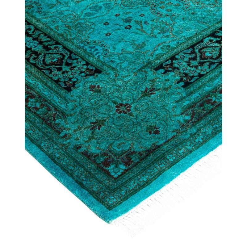 Overton Hand Knotted Wool Vintage Inspired Modern Contemporary Overdyed Blue Runner Rug - 3' 1" x 13' 0"