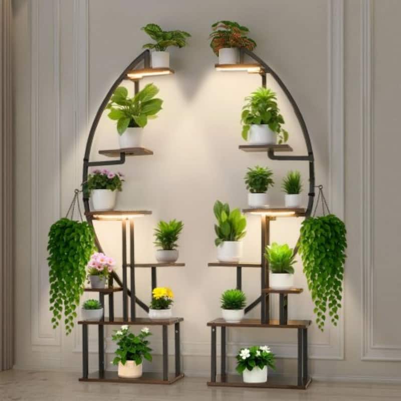7-Tier Indoor Plant Stand 2 Pack with LED Grow Lights and Adjustable Timer and Brightness - 21.65" × 10.24" × 65.55"