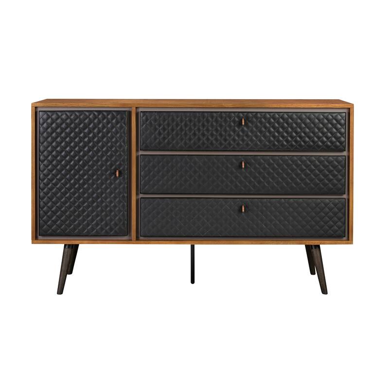 HomeRoots 63" Brown and Black Solid Wood Three Drawer Double Dresser