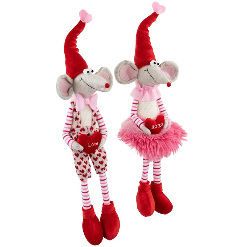 Boy and Girl Mice Valentine's Day Figures with Dangling Legs - 20" - Set of 2