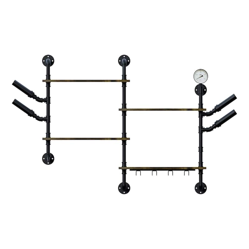 Wall Mounted Wine Rack Bar Shelves Industrial Pipe Glass Holder