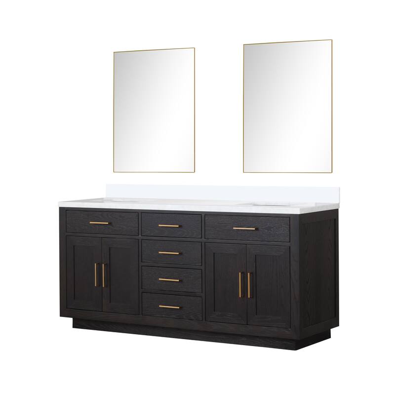 Abbey 60 in W x 22 in D Black Oak Double Bath Vanity, Cultured Marble Top, and 28 in Mirrors