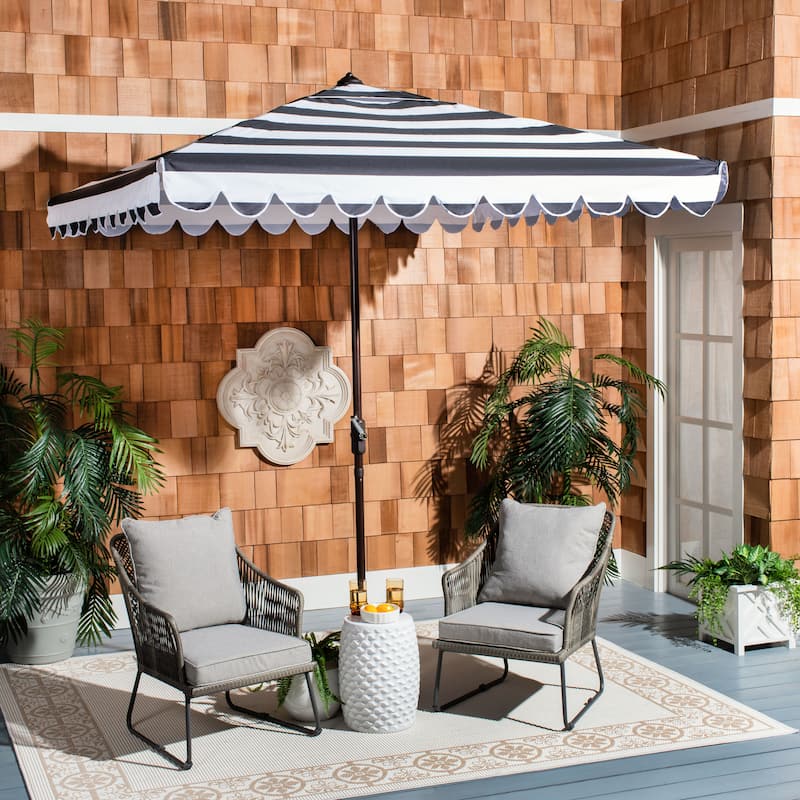 SAFAVIEH Outdoor Linn 7.5 Ft Square Crank Umbrella - Black/White