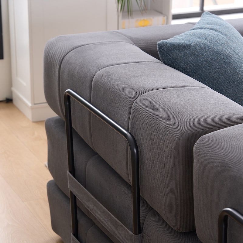 78.5" Folding Sofa Bed with 2 Pillows, Convertible Foam Futon Couch, Corduroy Fold-Out Couch for Living Room, Office