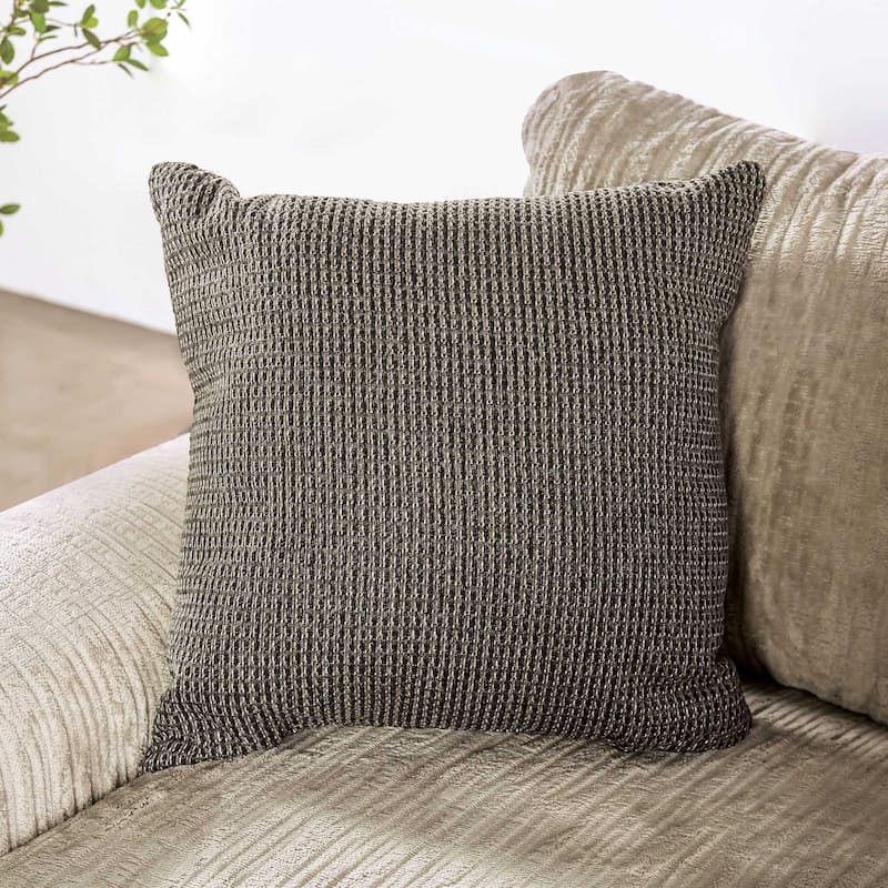 Furniture of America Farrago Cream Chenille L-Shape Sectional with Accent Pillows