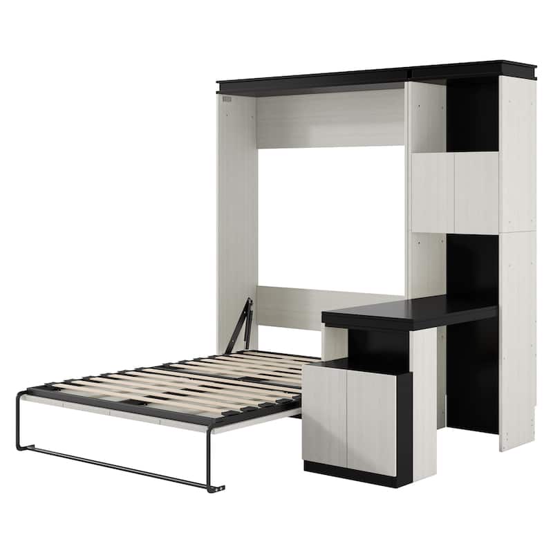 Full Size Murphy Bed with Desk and Storage Shelves and Cabinets