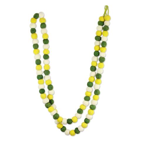 NOVICA Handmade Wool 'Lemon Lime Pompoms' Christmas Tree Garland (India) - Multi color - 0.13