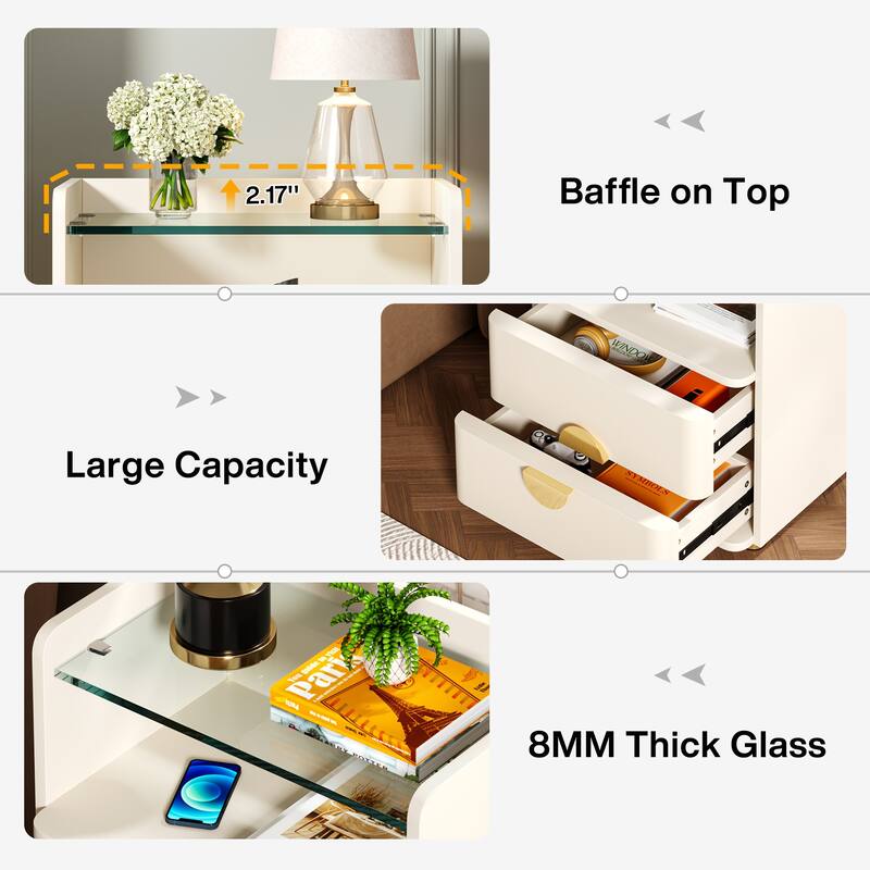 2-Drawer Nightstands with Open Storage Space, Bed Side Table for Bedroom End Table