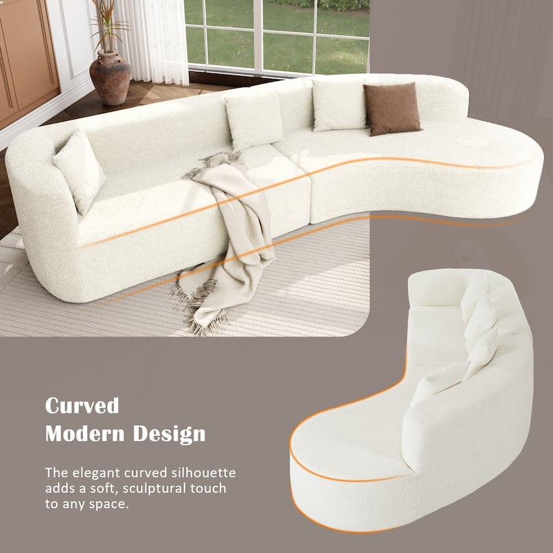 Curved Modern Sectional Sofa, 132" 2-Piece Chenille Modular Set with 4 Pillows and Plush Spring Cushions