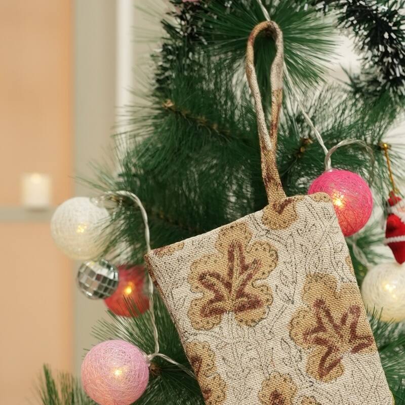 Fabdivine Hand Block Floral Print Christmas Knit Stockings, Home Decorative Gift Use - 16"X6.5"