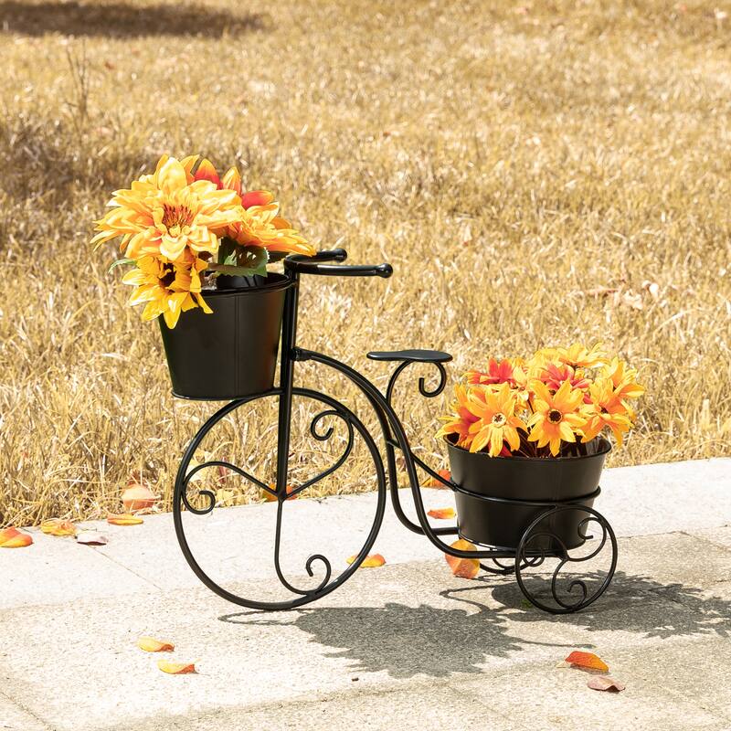 Glitzhome 21.5"L Spring Farmhouse Metal Bicycle Planter Stands Flower Pot Cart