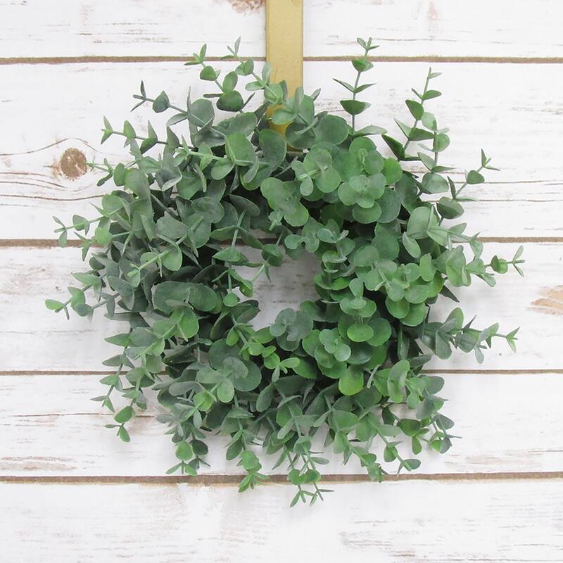 Petite Frosted Green Artificial Eucalyptus Leaf Foliage Greenery Wreath 9in